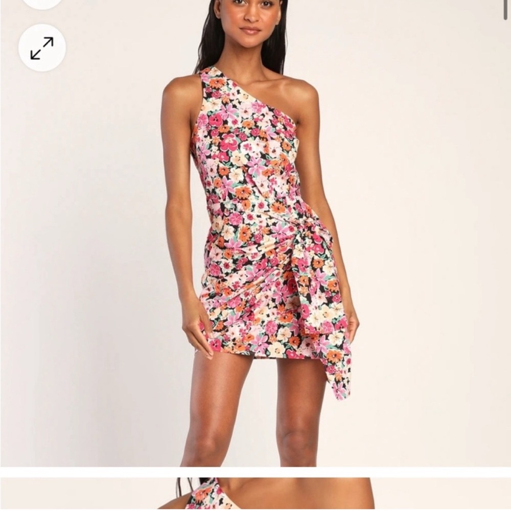 Lulu's Pink and Floral One-Shoulder Mini Dress (New with Tags)